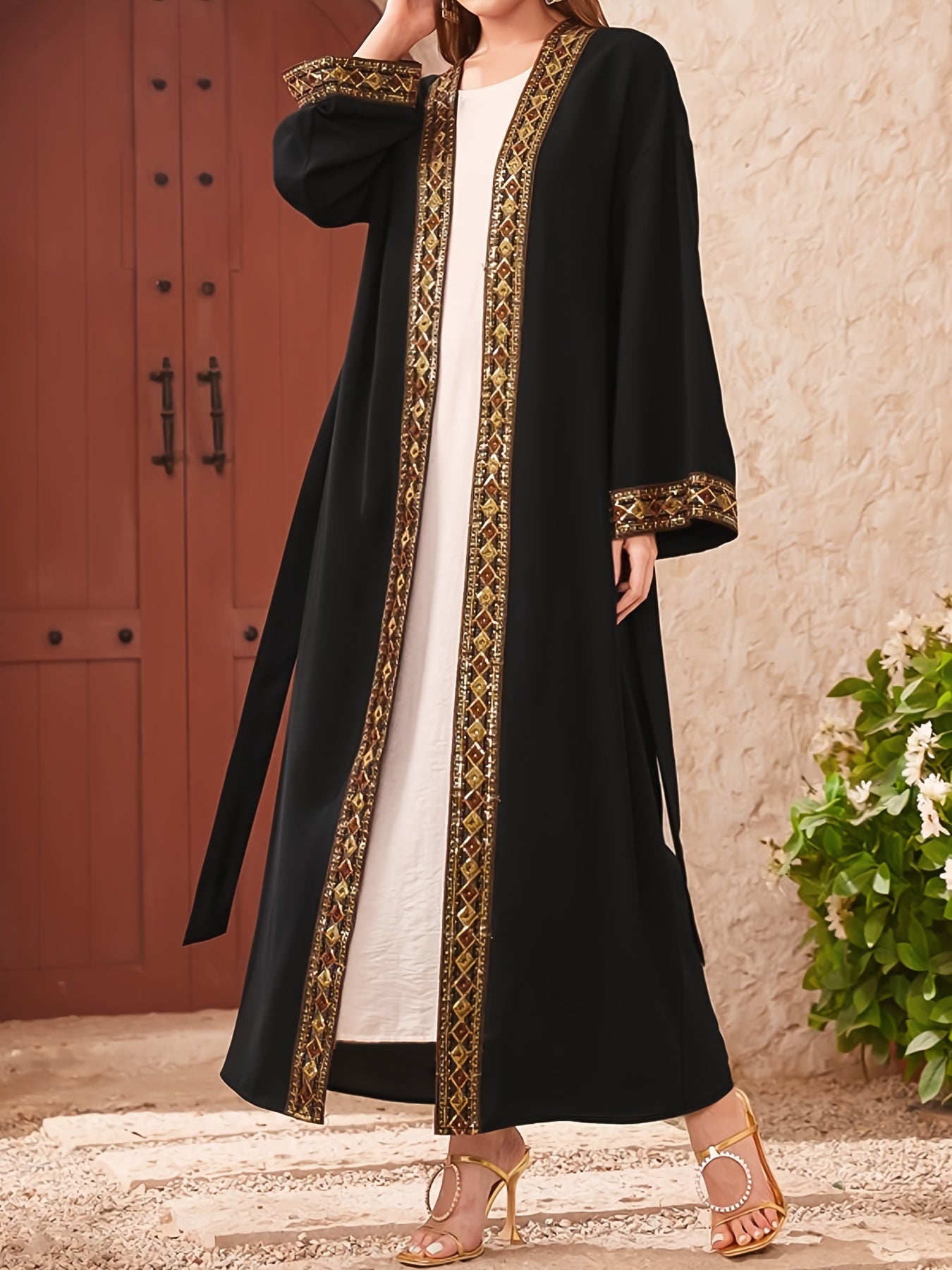 Sofia - Elegante Open Kaftan Abaya met Contrasterende Afwerking