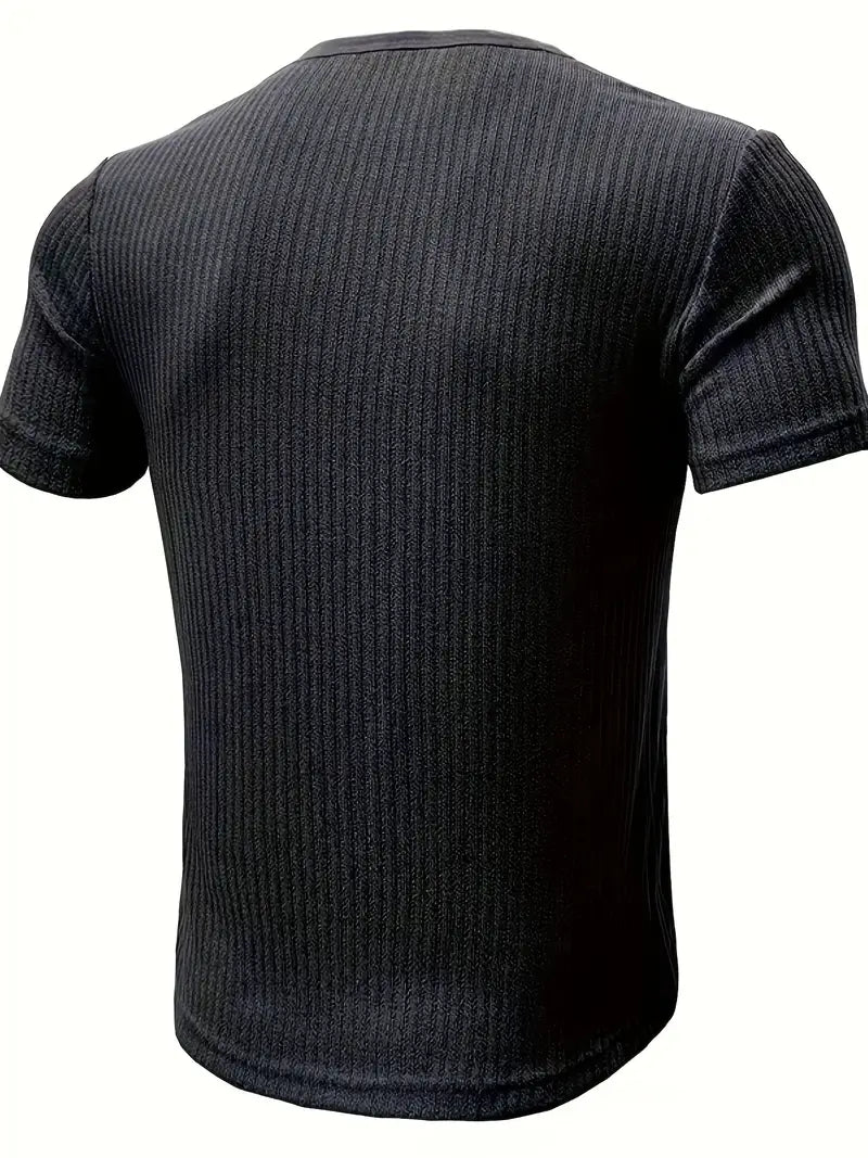 Edward - Gebreide Henley T-shirt met Korte Mouwen