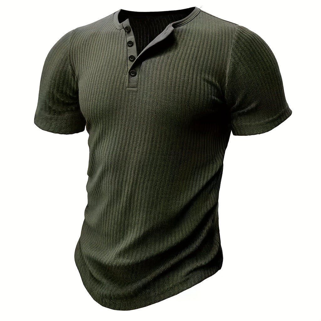 Edward - Gebreide Henley T-shirt met Korte Mouwen