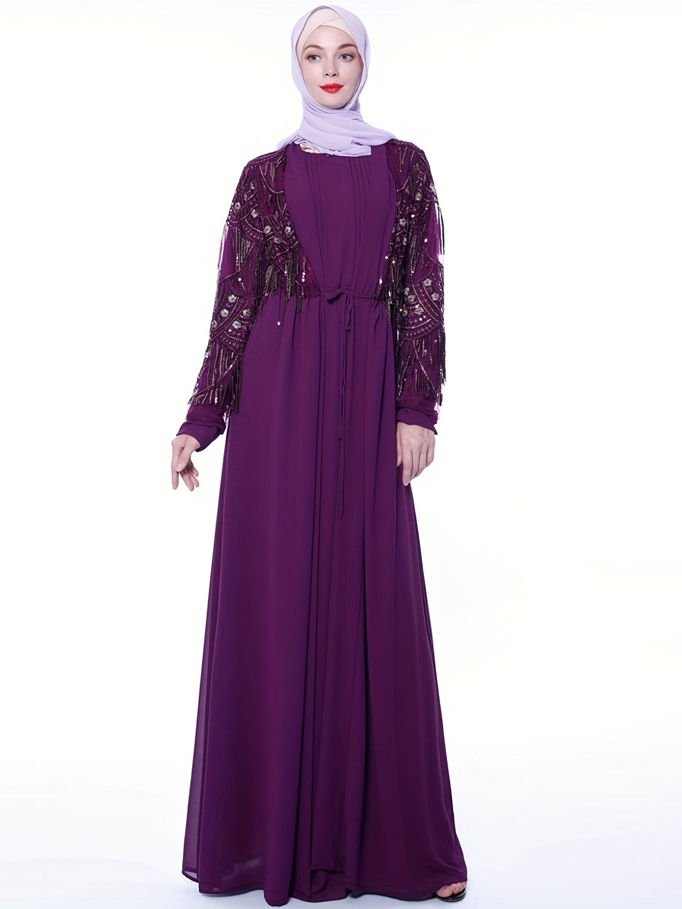 Sidonia - Elegante Abaya met Kwastjes en Lovertjes