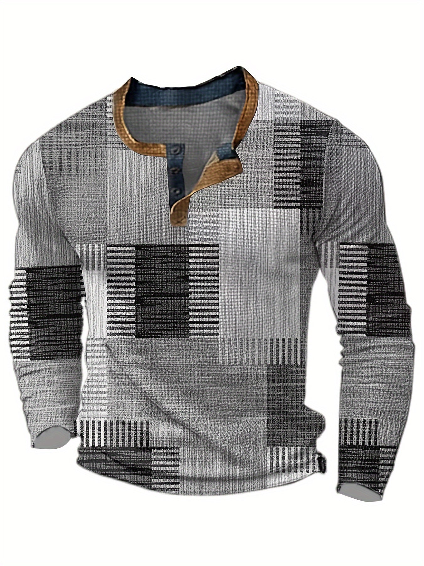 Victor - Vintage Henley Shirt met Kleurblok Print