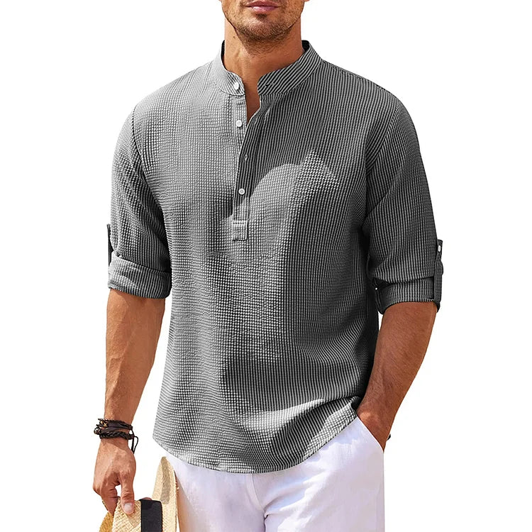 Tom - Linnen Henley Shirt met Lange Mouwen