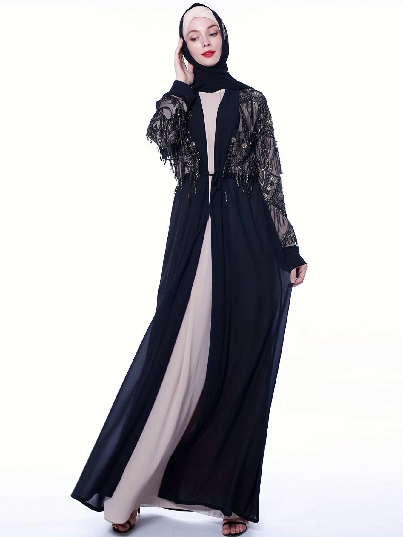 Sidonia - Elegante Abaya met Kwastjes en Lovertjes