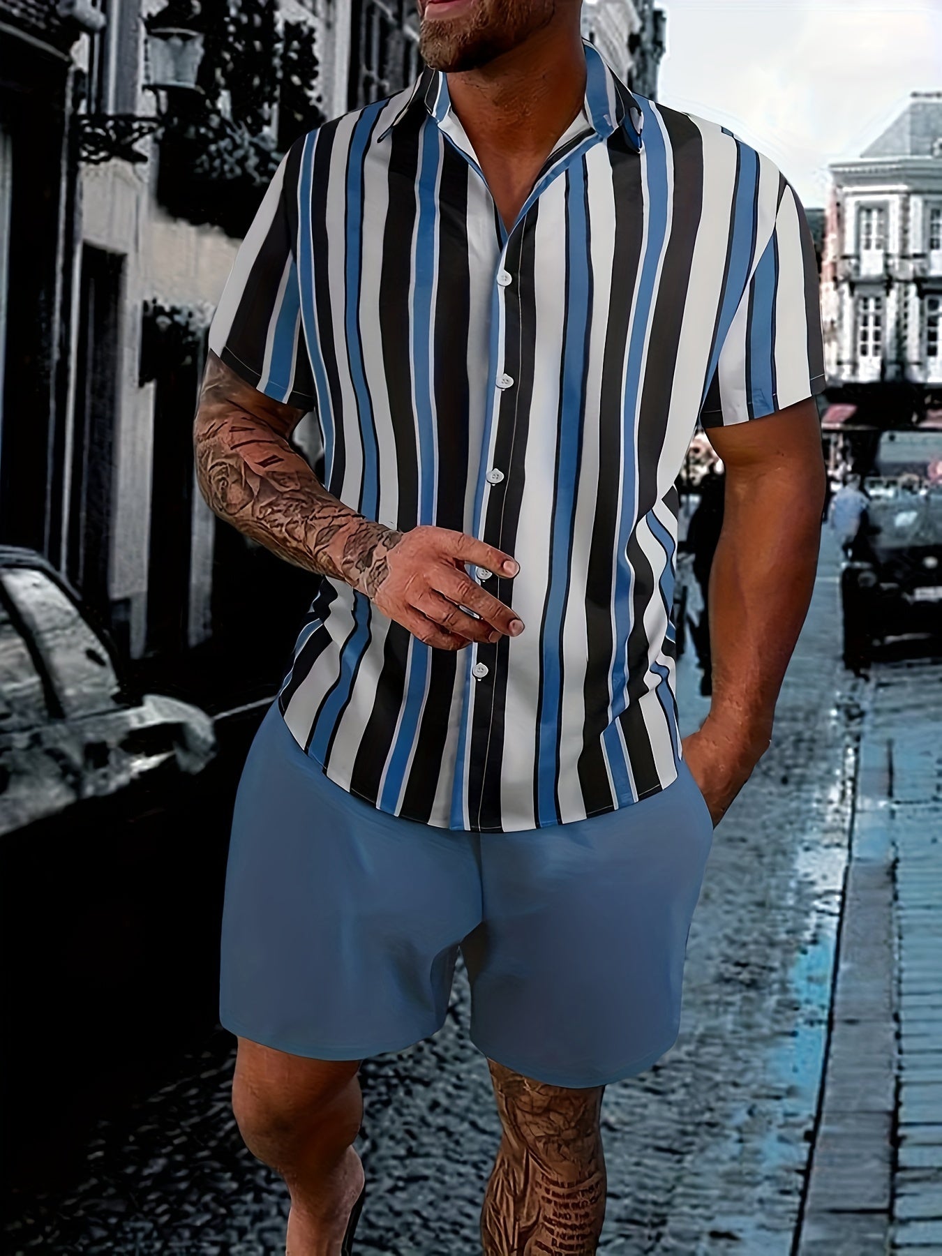 Richard - 2-Delige Gestreepte Shirt & Shorts Zomeroutfit