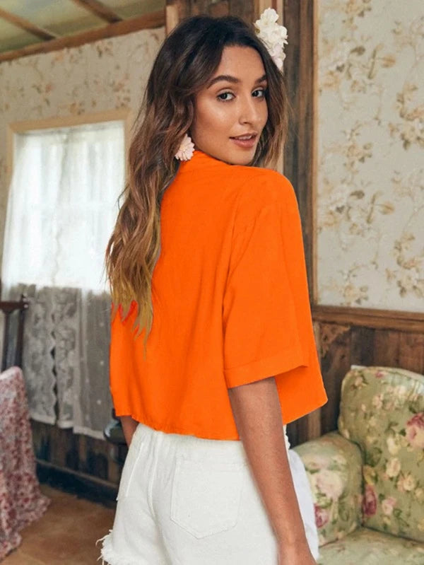 Lisa - Oranje Crop Shirt met Knopen