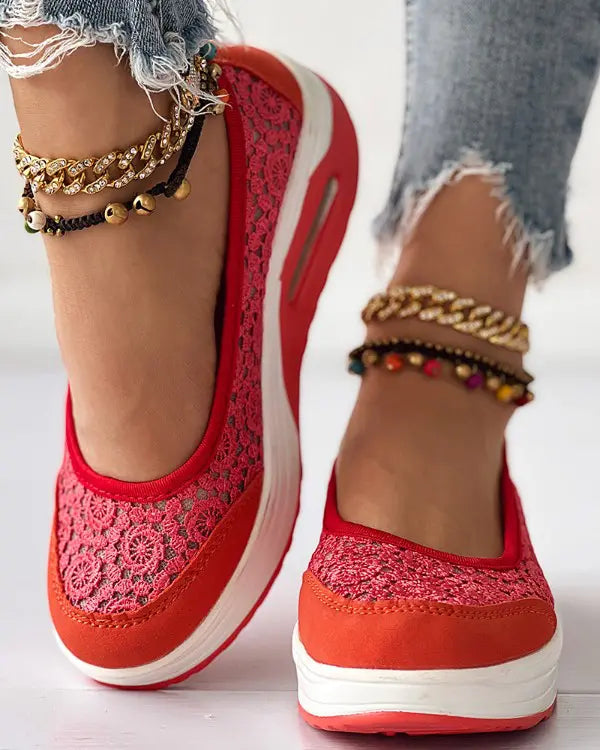 Zoey - Contrast Lace Slip-On Sneakers