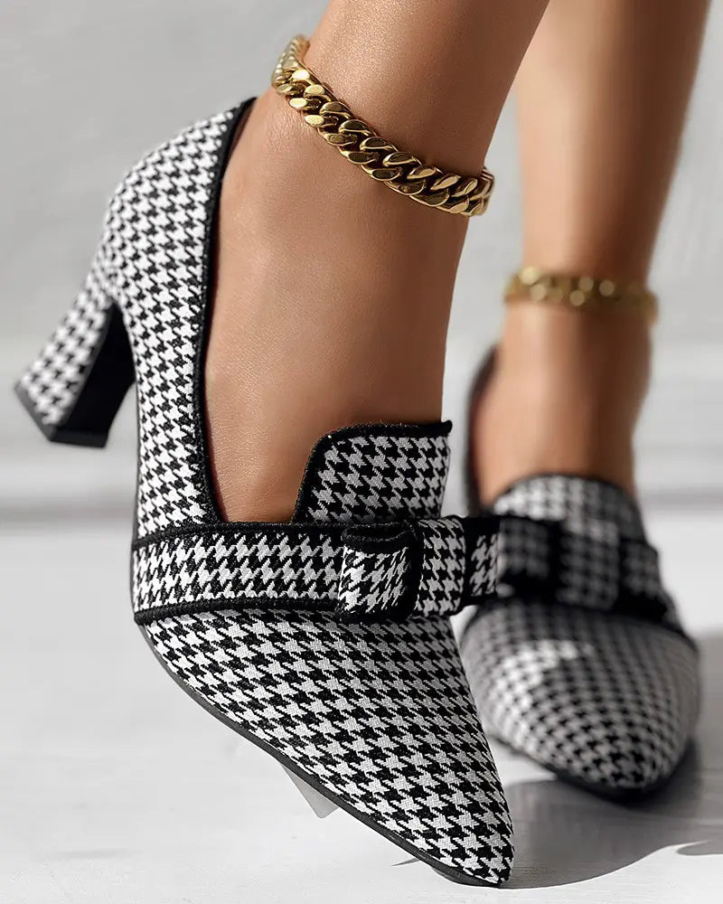 Zinnia - Houndstooth Chunky Pumps