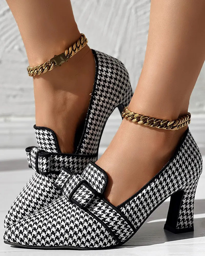 Zinnia - Houndstooth Chunky Pumps