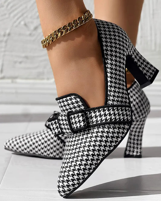 Zinnia - Houndstooth Chunky Pumps