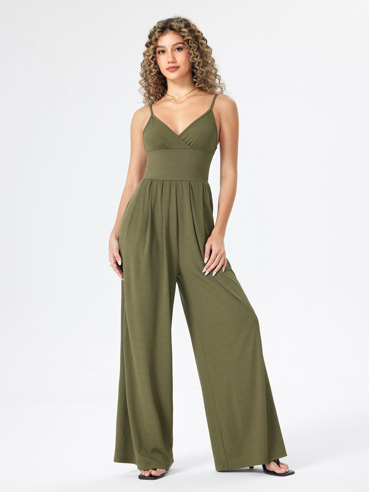 Anila - Jumpsuit met V-hals en Wijde Pijpen