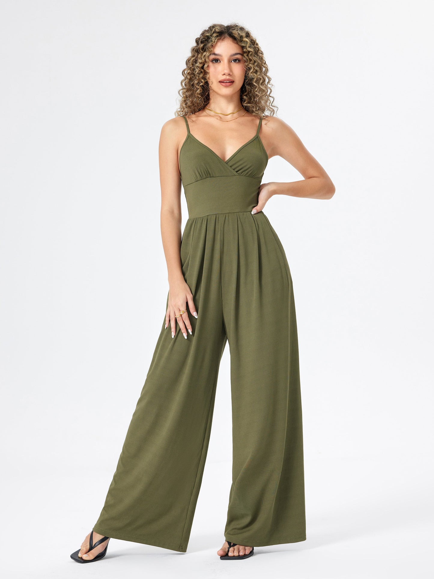 Anila - Jumpsuit met V-hals en Wijde Pijpen