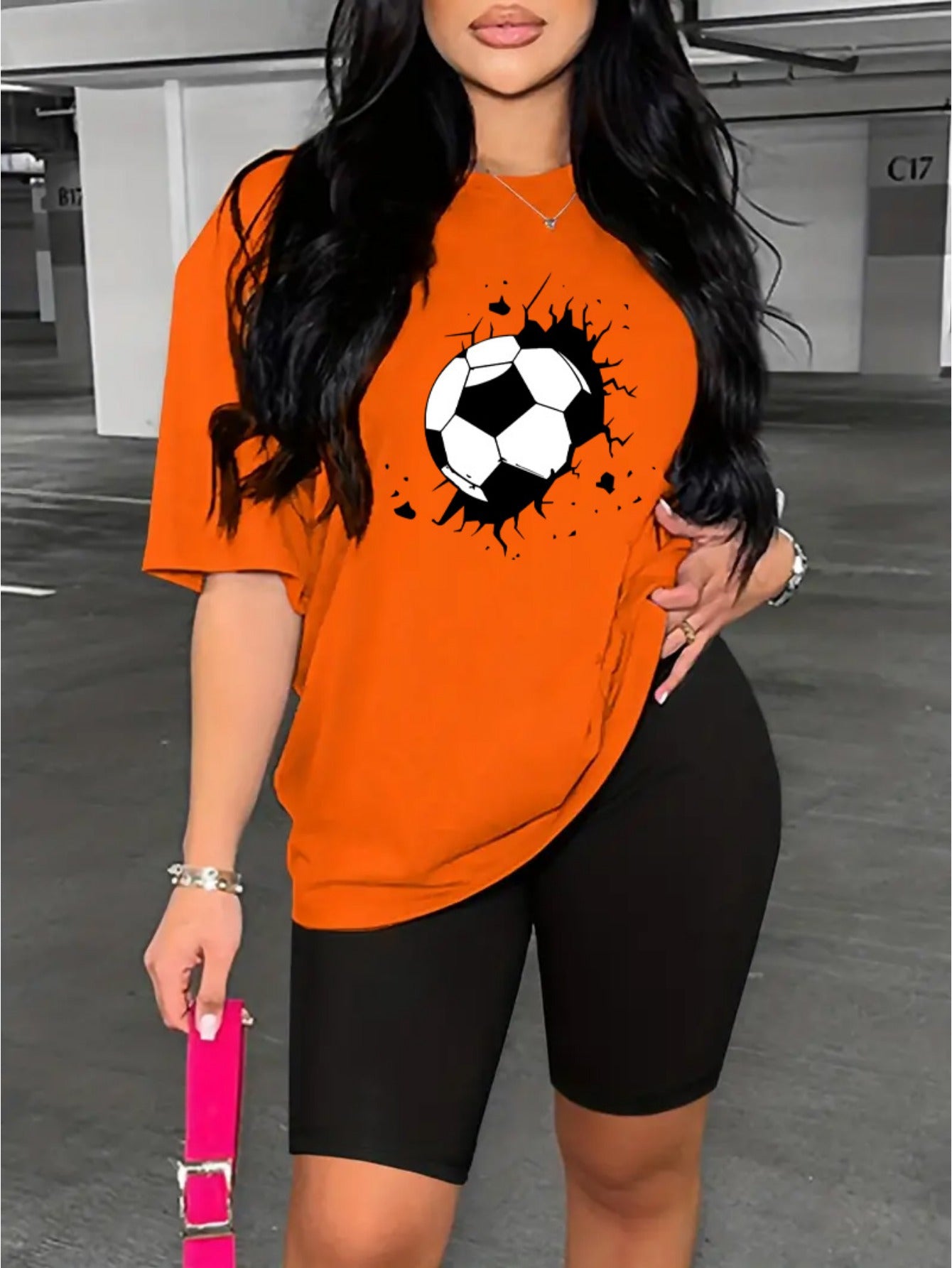 Lisa - Oranje Voetbal T-shirt en Shorts Set