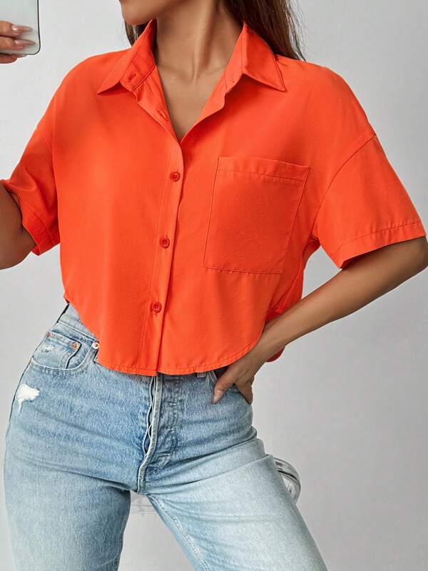 Lara - Eenvoudig oranje casual shirt