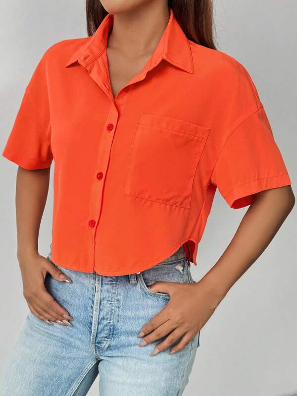 Lara - Eenvoudig oranje casual shirt