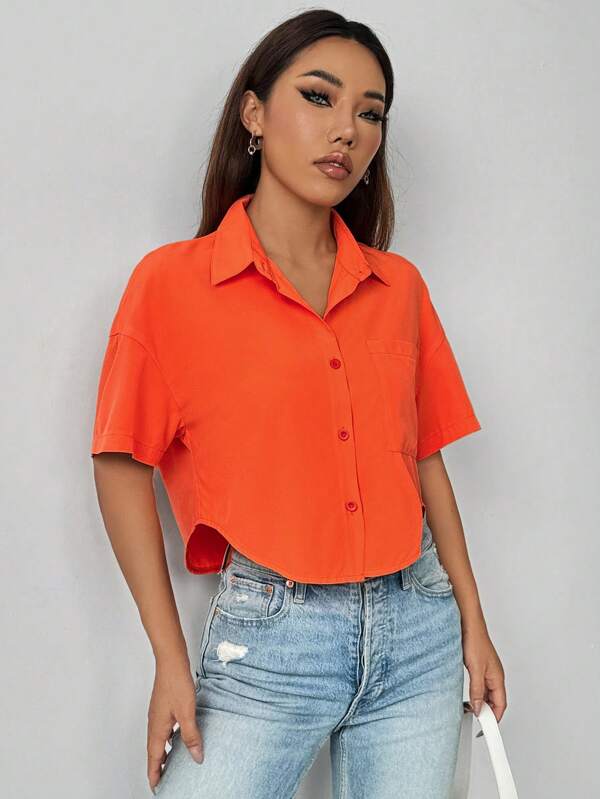 Lara - Eenvoudig oranje casual shirt