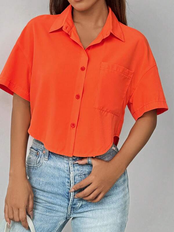 Lara - Eenvoudig oranje casual shirt