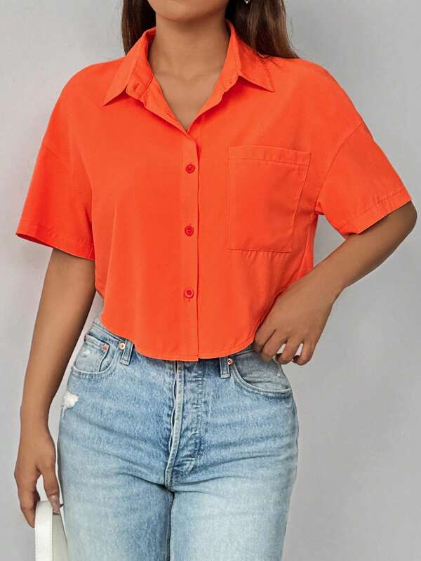 Lara - Eenvoudig oranje casual shirt