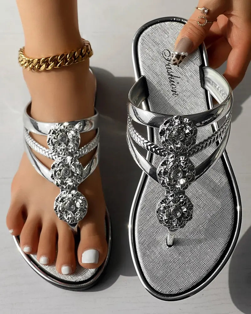 Roxanne - Bloemen Flip Flops met Strass