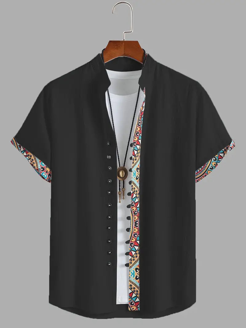 Dominic - Etnisch Patchwork Shirt met Korte Mouwen