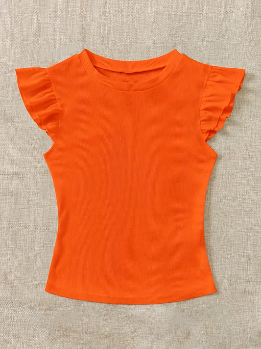 Sophie - Oranje Casual Effen Mouwloze Top