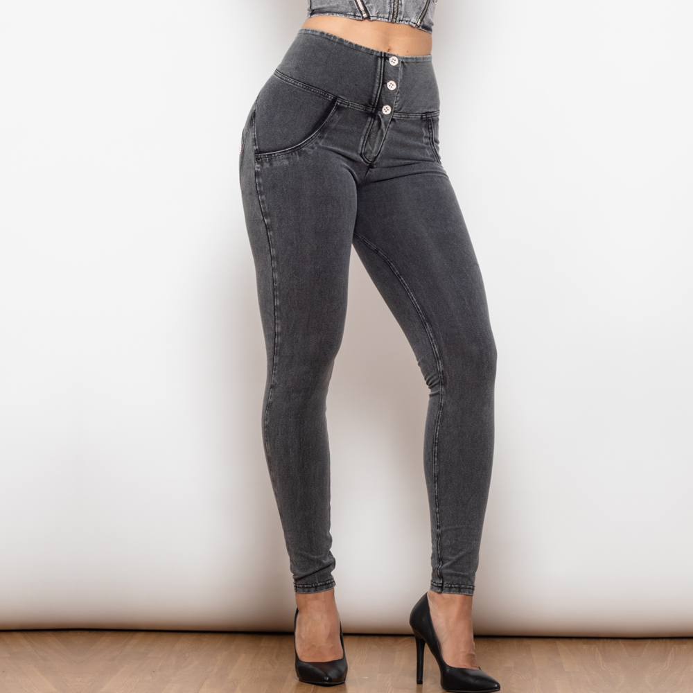 Ella - Grijze Strakke Jeans met Hoge Taille