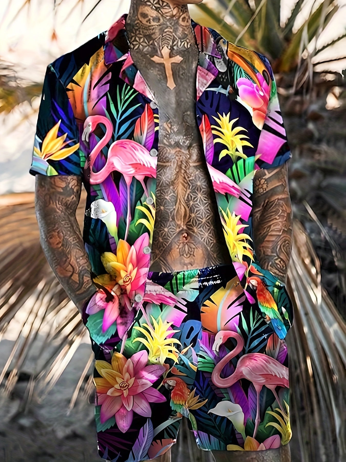 Tom - Hawaiiaans Flamingo Shirt en Shorts Set