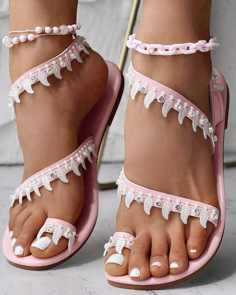 Eliza - Regenboog Ombre Sandalen met Bladmotief