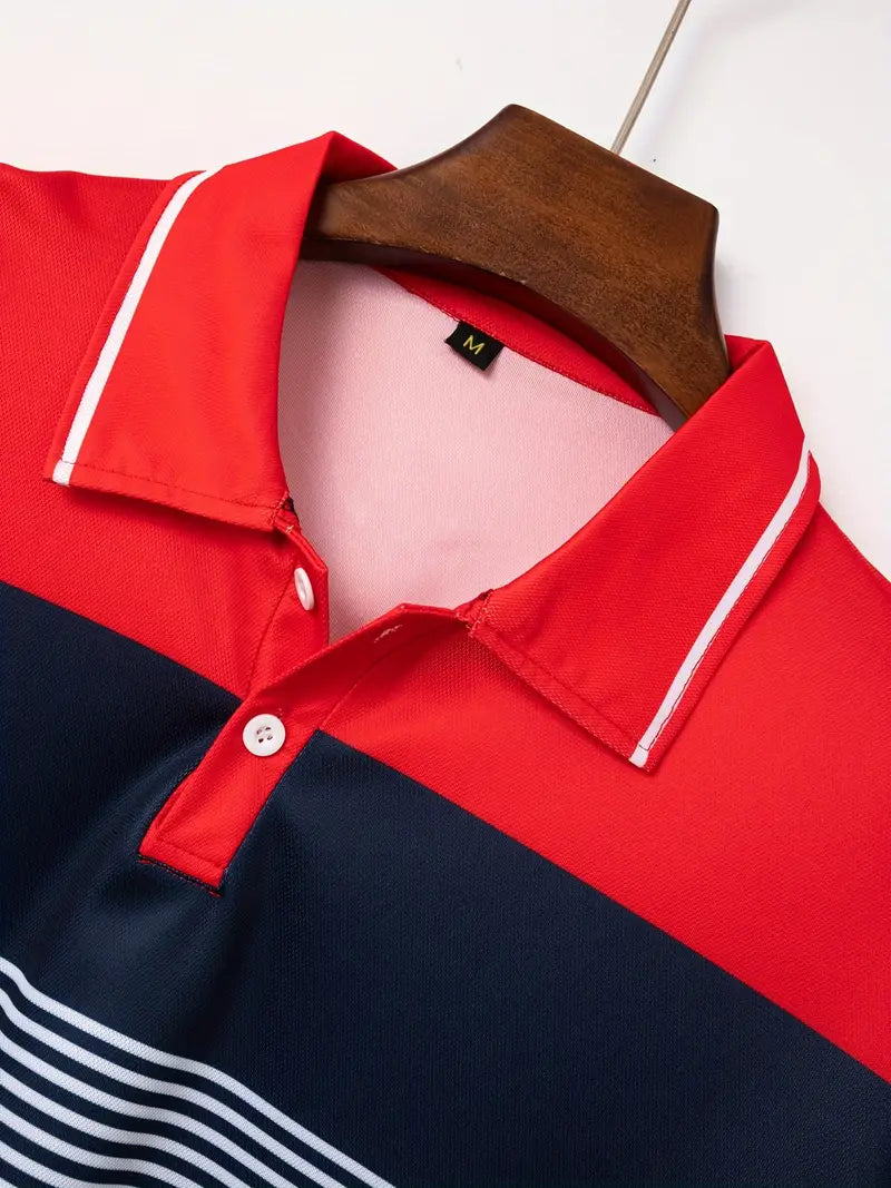 Steven - Ademend Regular Fit Color Block Golf Shirt