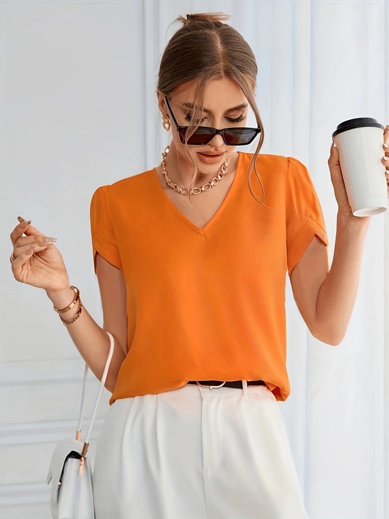 Lisa - Oranje V-hals Blouse