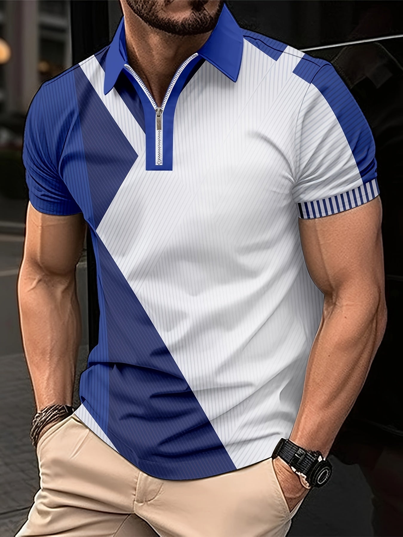 Norman - Ademend Regular Fit Color Block Golf Shirt