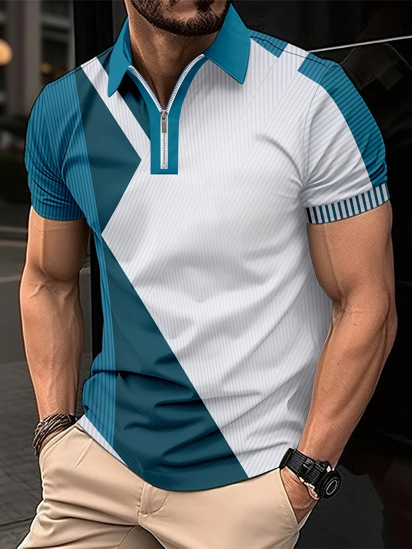 Norman - Ademend Regular Fit Color Block Golf Shirt