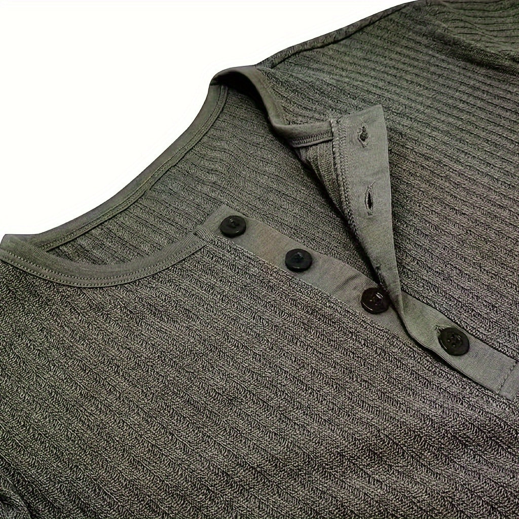 Edward - Gebreide Henley T-shirt met Korte Mouwen