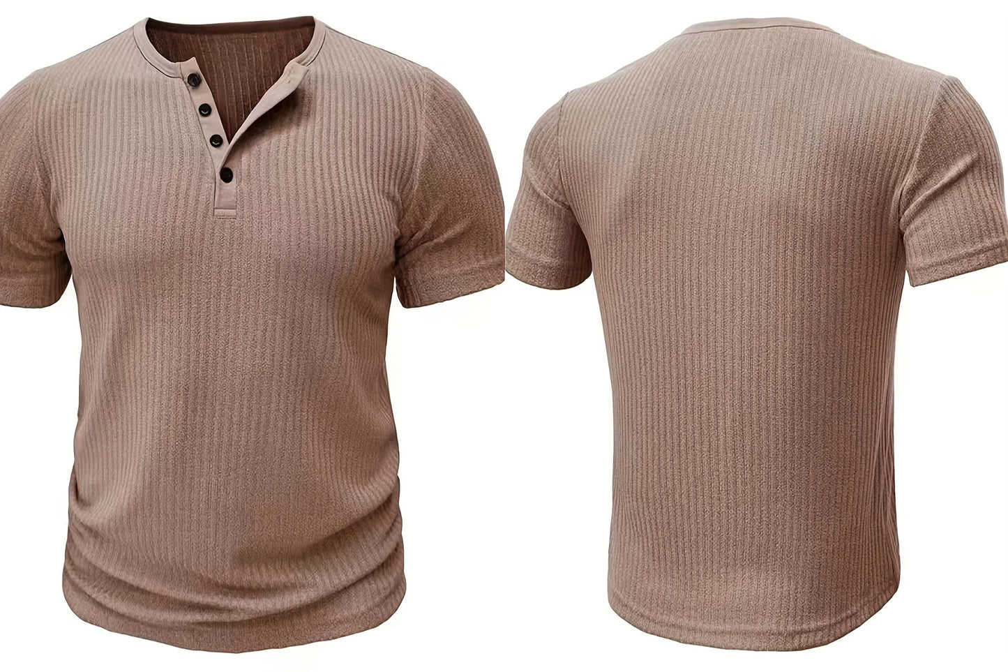 Edward - Gebreide Henley T-shirt met Korte Mouwen