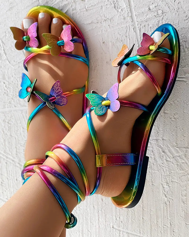 Faith - Regenboog Ombre Sandalen met Vlinderpatroon