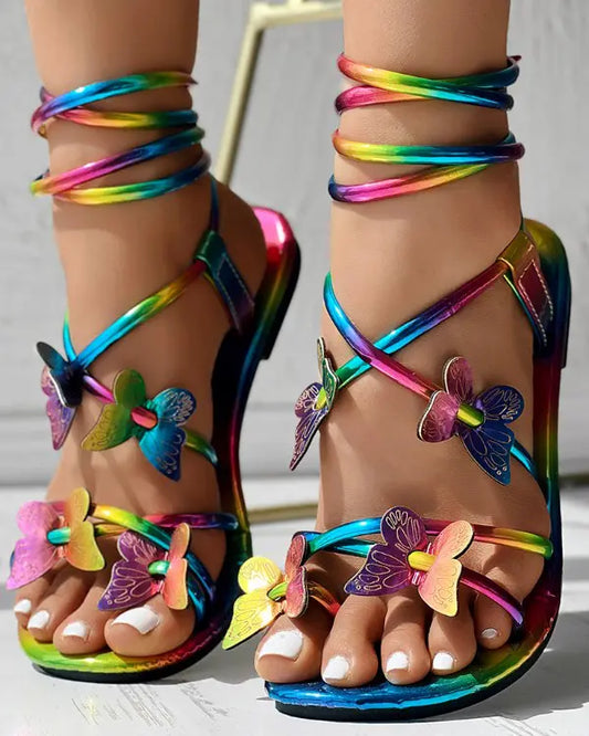 Faith - Regenboog Ombre Sandalen met Vlinderpatroon