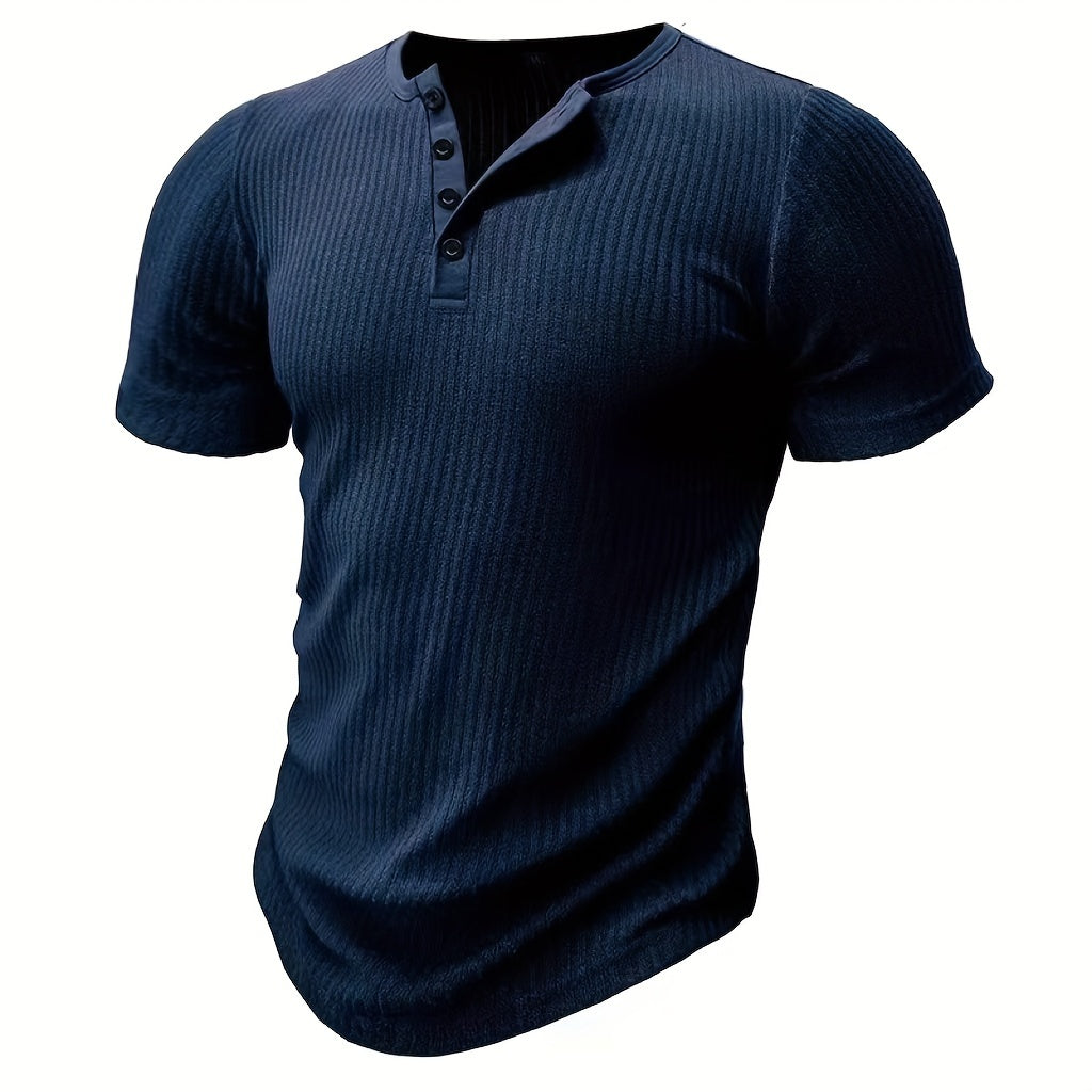 Edward - Gebreide Henley T-shirt met Korte Mouwen