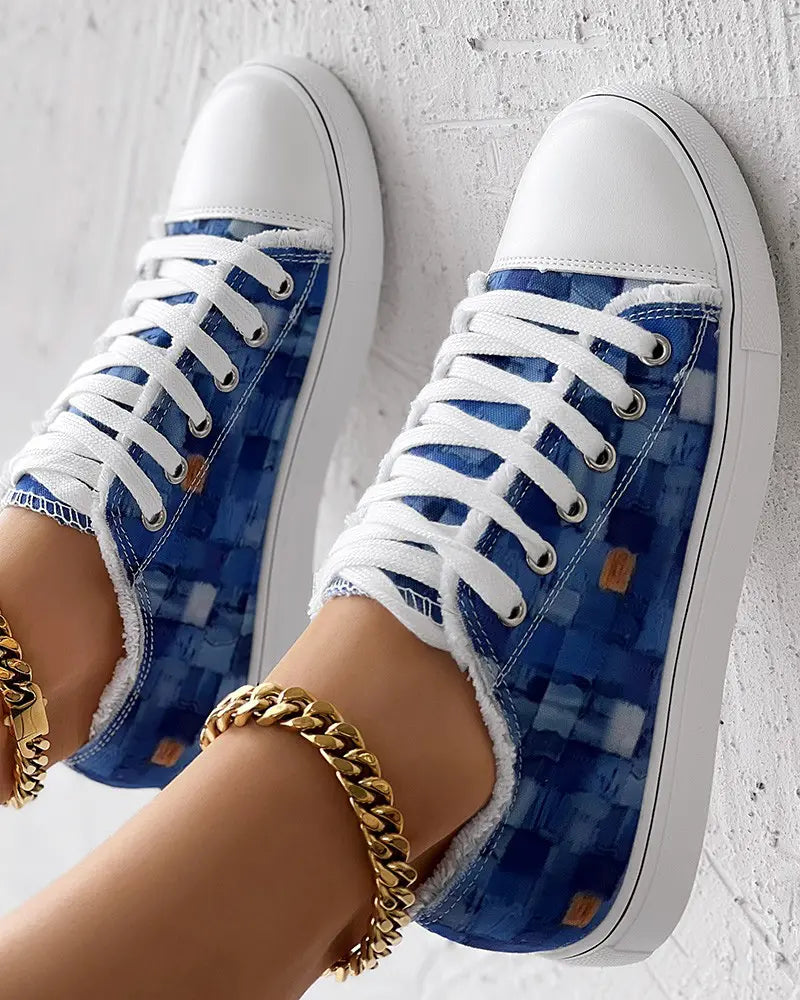 Emma - Denim Look Sneakers met Veter