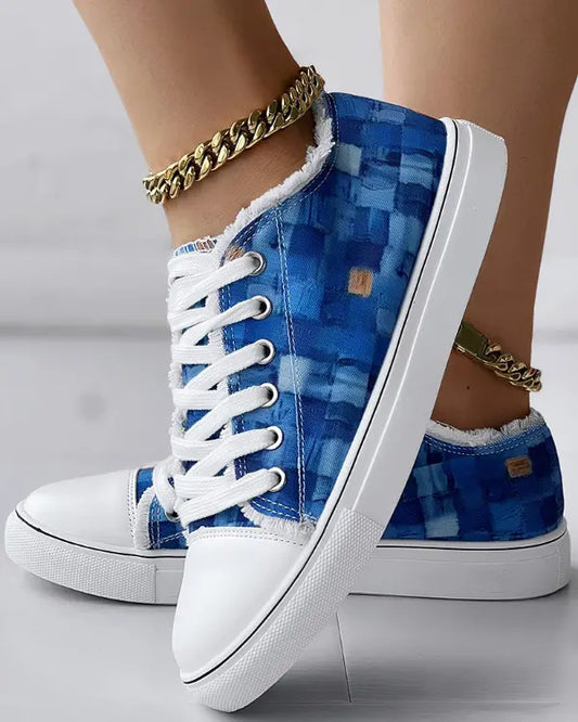 Emma - Denim Look Sneakers met Veter