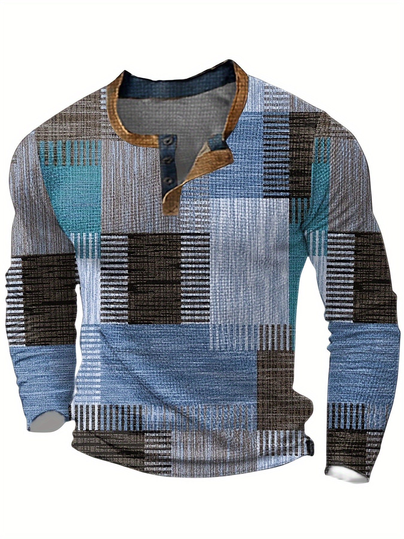 Victor - Vintage Henley Shirt met Kleurblok Print