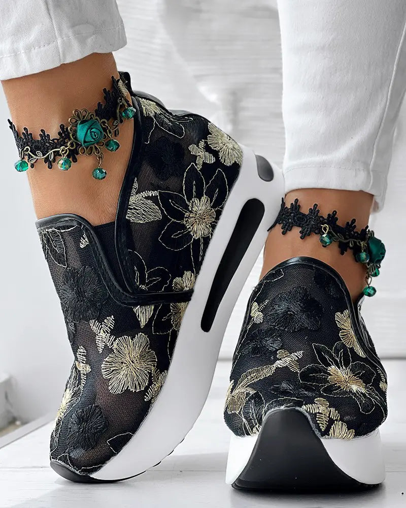 Aria - Bloemmotief Mesh Sneakers