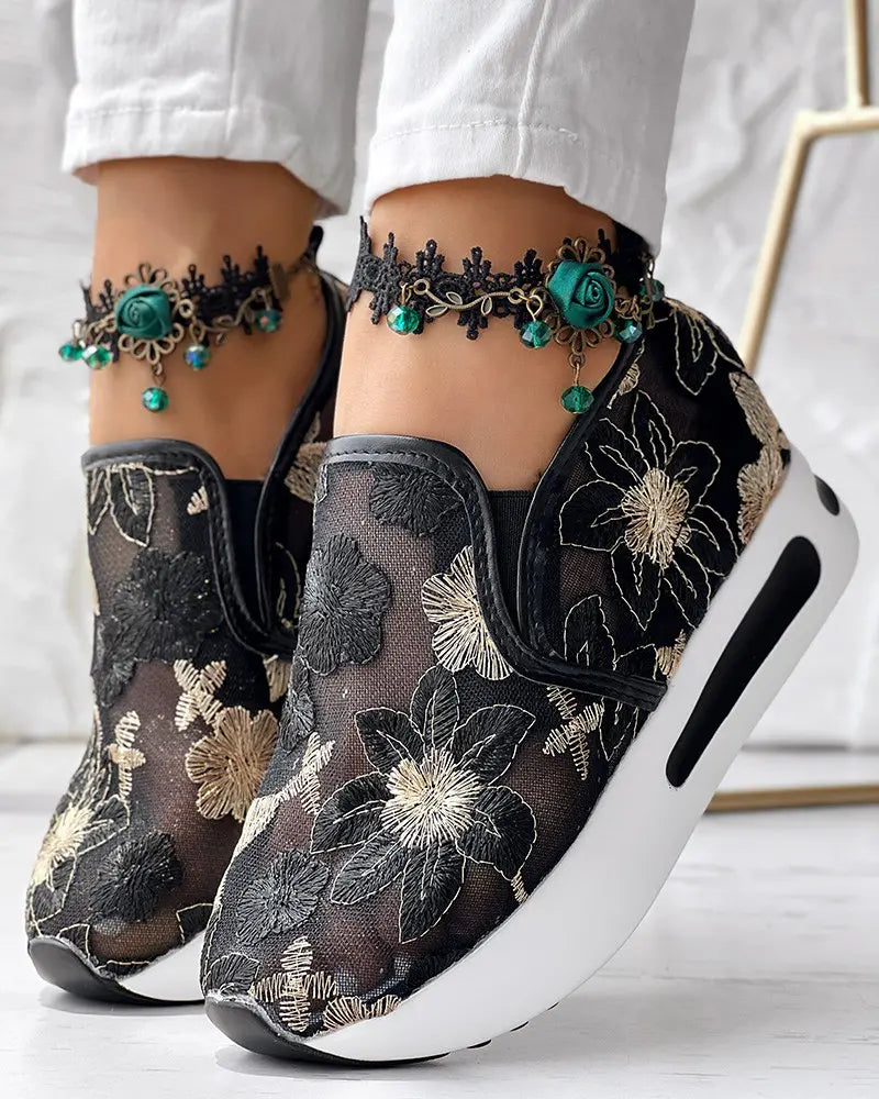 Aria - Bloemmotief Mesh Sneakers