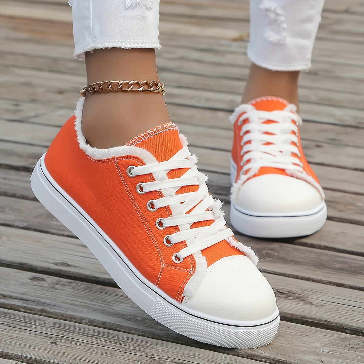 Sophie - Oranje Canvas Veterschoenen