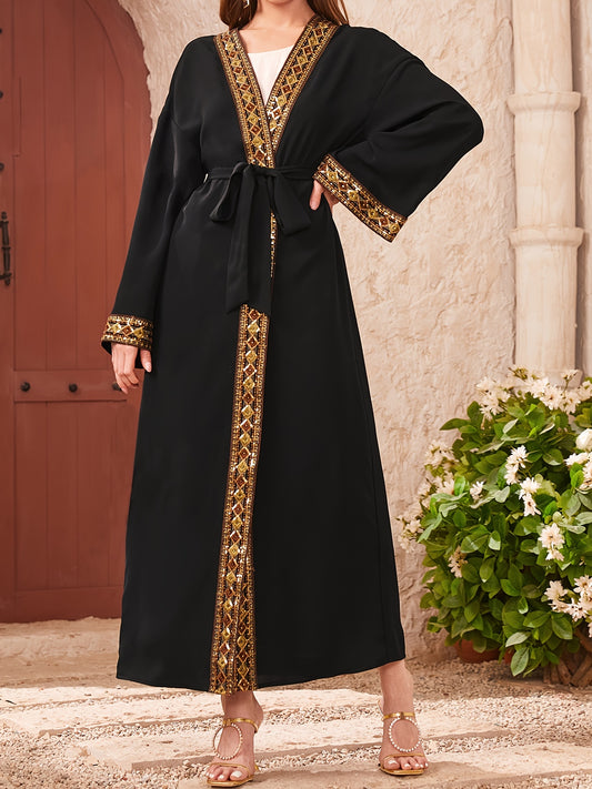 Sofia - Elegante Open Kaftan Abaya met Contrasterende Afwerking