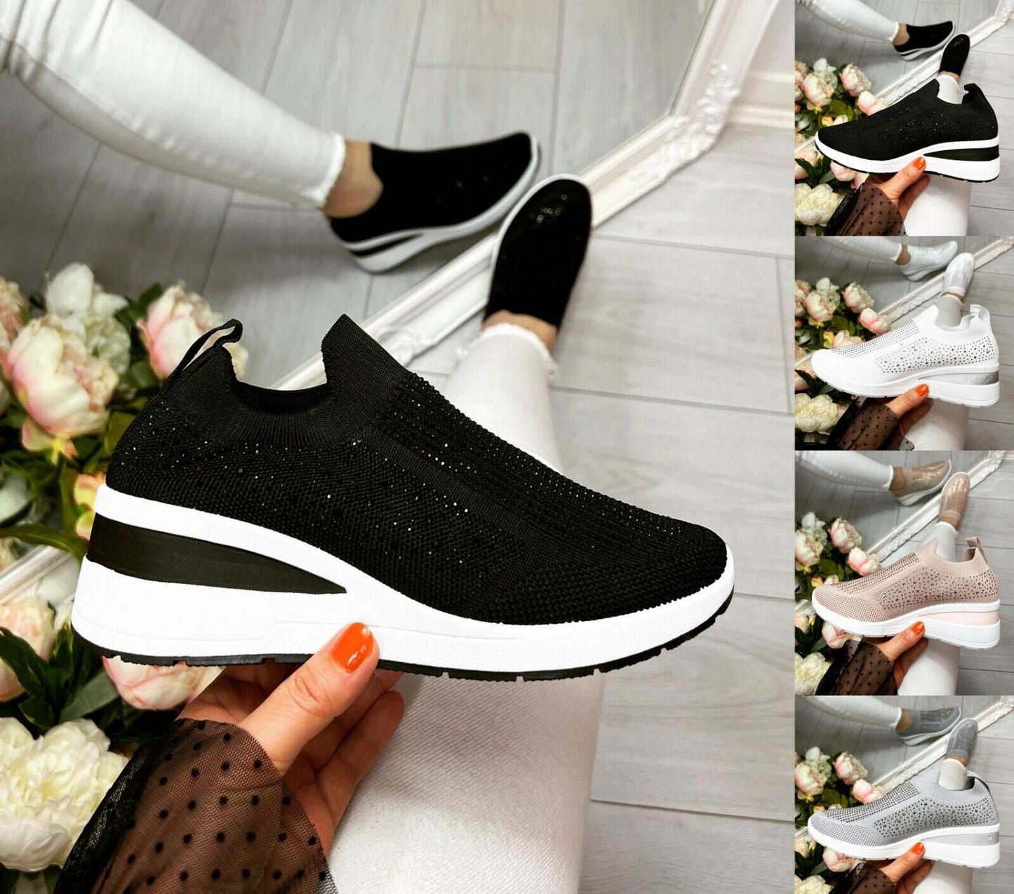 Sofia - Casual Sneakers met Dikke Zool en Fonkelende Diamanten