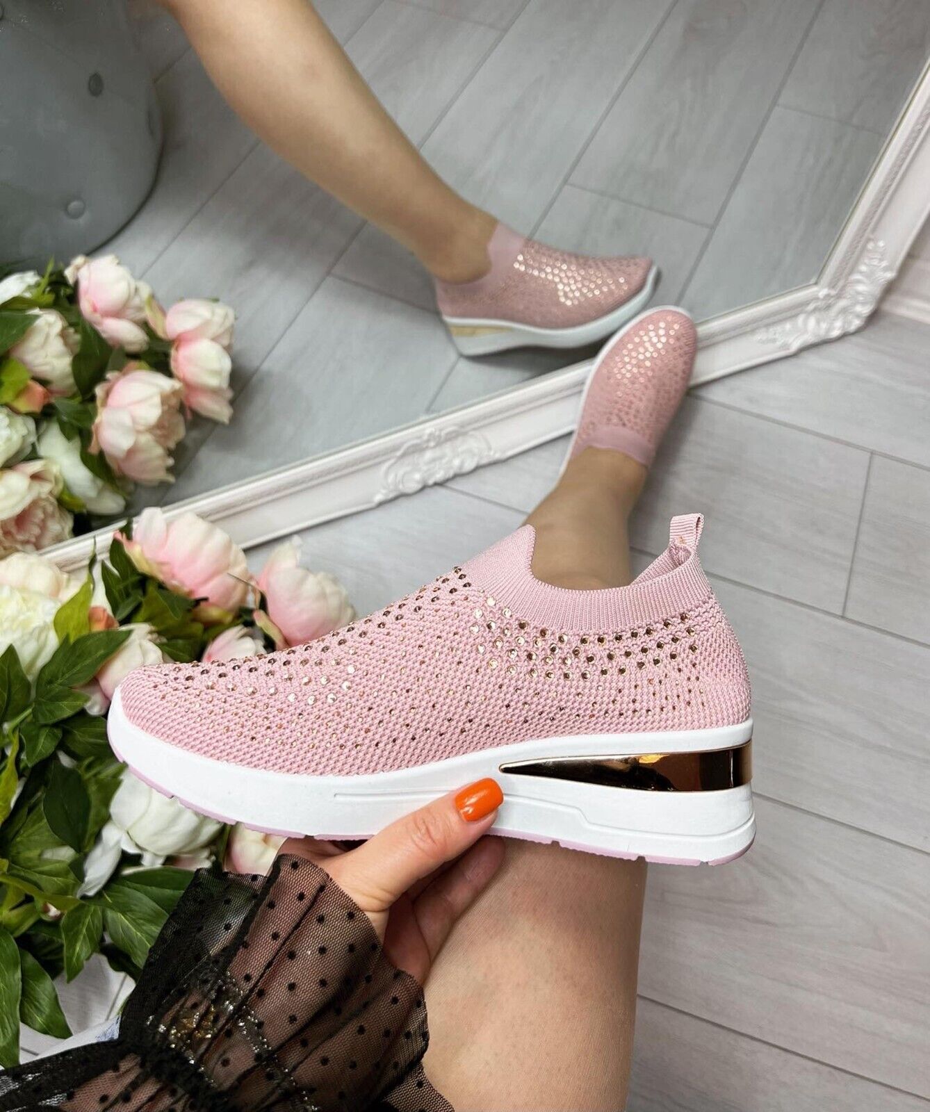 Sofia - Casual Sneakers met Dikke Zool en Fonkelende Diamanten