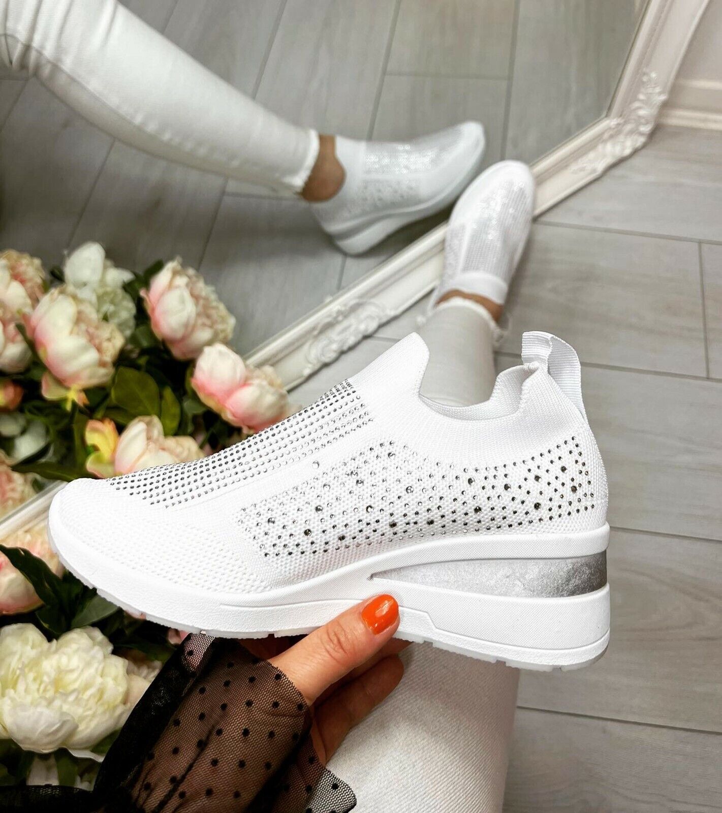 Sofia - Casual Sneakers met Dikke Zool en Fonkelende Diamanten