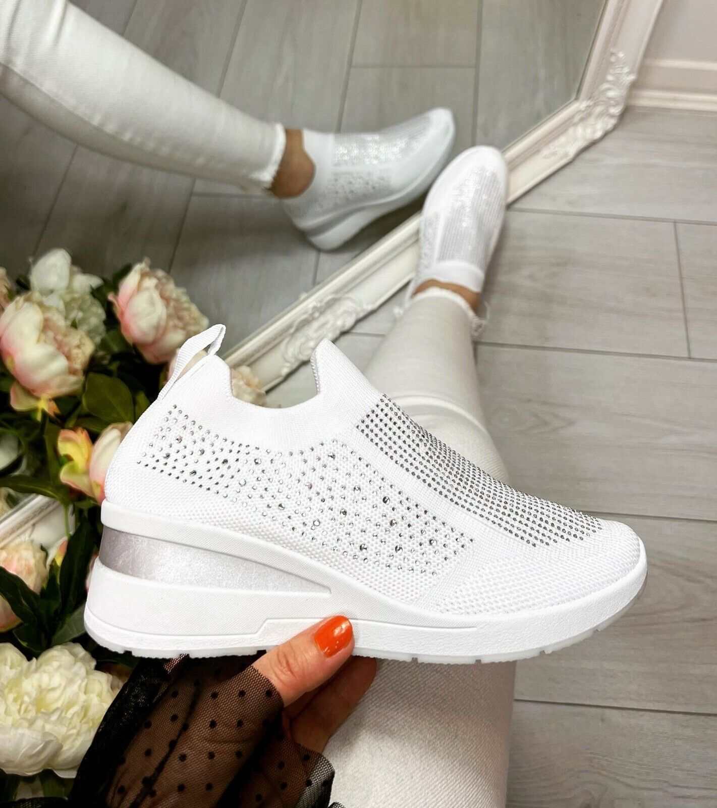 Sofia - Casual Sneakers met Dikke Zool en Fonkelende Diamanten