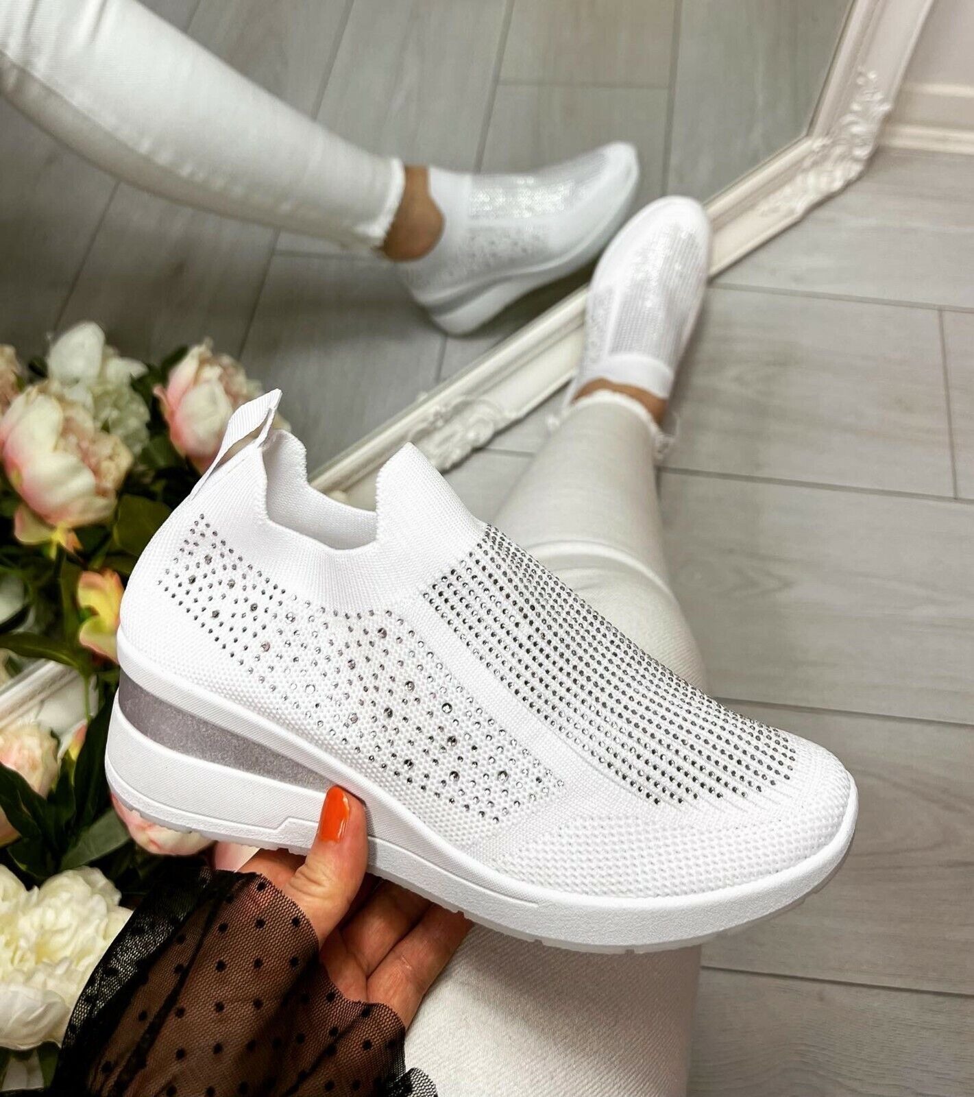 Sofia - Casual Sneakers met Dikke Zool en Fonkelende Diamanten