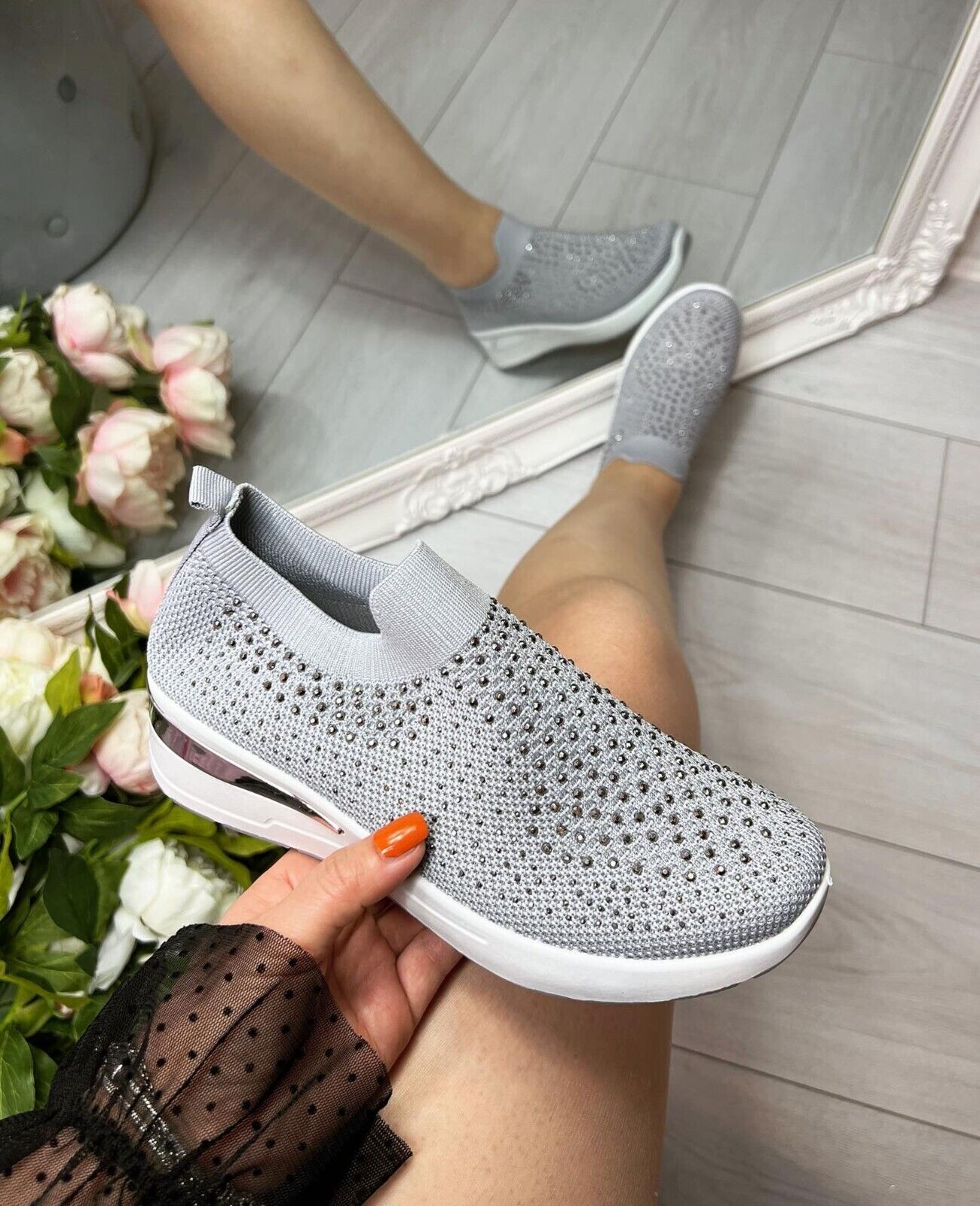 Sofia - Casual Sneakers met Dikke Zool en Fonkelende Diamanten