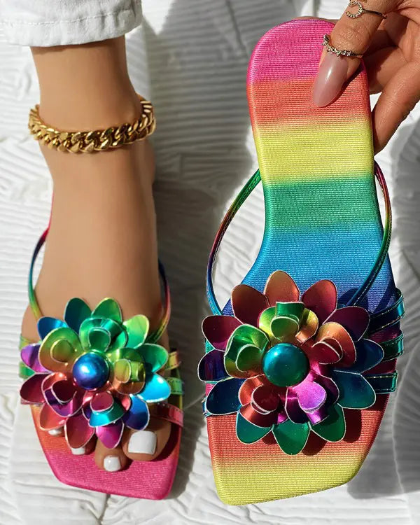 Emily - Regenboog Ombre Bloemenpatroon Slippers